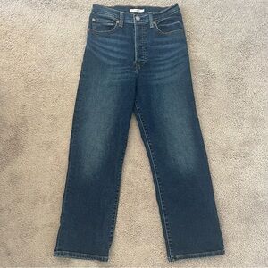 Levis Jeans Womens 30 Blue Ribcage Straight Ankle Jeans Dark Wash Button Fly